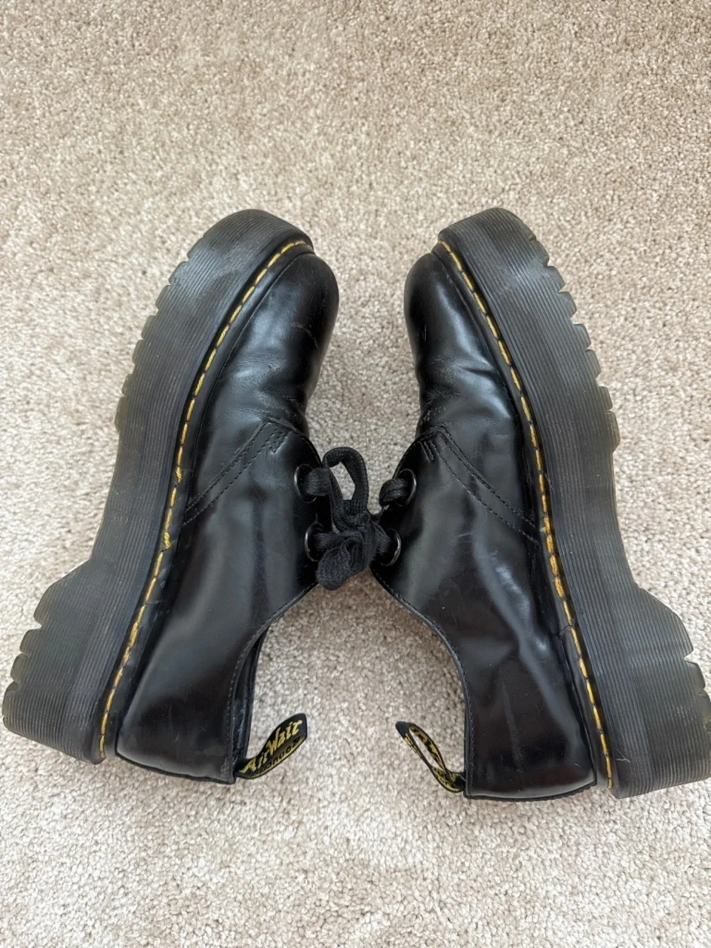 Dr. Doc Martens Holly Leather Lace Up Platform Black Oxfords